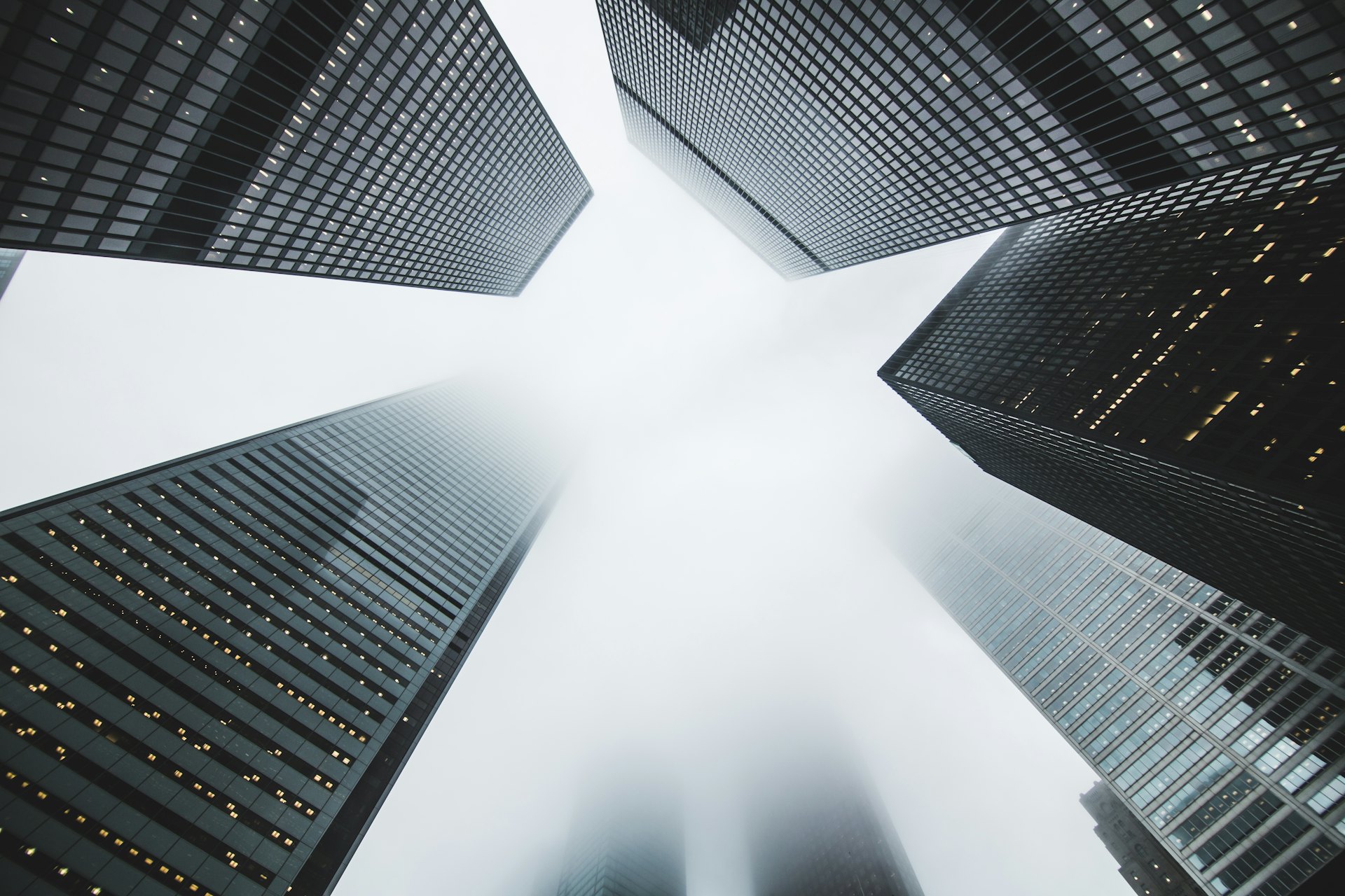 Skyscrapers converging toward the sky